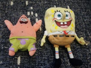 Ty 7 " Patrick Star And Spongebob Squarepants 2004 Beanie Babies Plush
