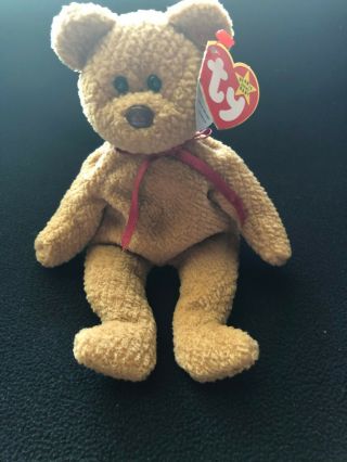 Vintage Ty Beanie Baby " Curly " The Bear 4052 With Tag Errors