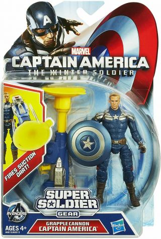 Grapple Action Captain America Figure Marvel Winter Soldier Mosc Hasbro 4 " 2013
