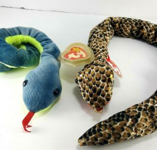 2 Ty Beanie Snake Zodiac Chinese & Hissy Plush Stuffed With Tags 26 " L