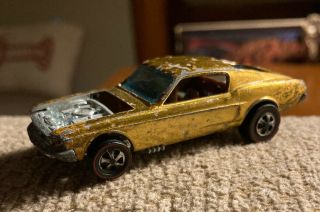 Vintage 1967 Hot Wheels Redline Custom Mustang Gold/brown Interior Usa Mattel