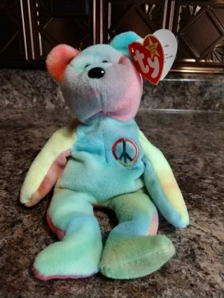 Peace Bear Beanie Baby With " Tag Errors "