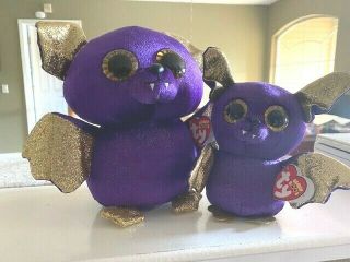 Ty Beanie Boos Set Of 2 (reg Med) Count Purple And Gold Bat Halloween