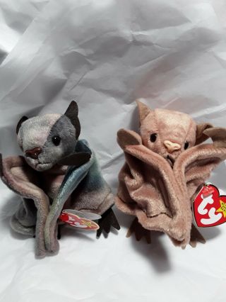Ty Beanie Babies Batty The Bat - 4035 - Brown And Tie Dye - Set Of 2