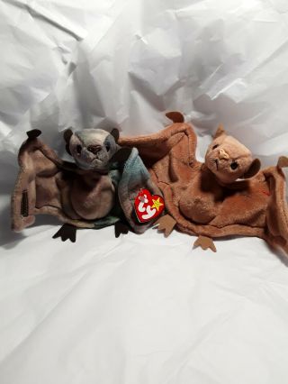 Ty Beanie Babies Batty the Bat - 4035 - Brown and Tie Dye - set of 2 2