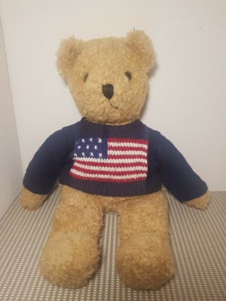 Ty Beanie Babies Buddy Curly Bear American Flag Sweater 18 " 1990 Retired Plush