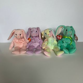 Ty Beanie Babies Easter Bunnies 4 Rabbit Bunny - Hippity Hoppity Floppity Hippie