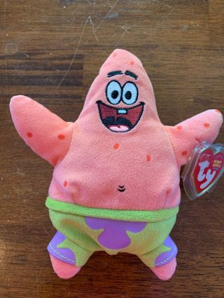 Nwt Ty Patrick Star Beanie Baby 7” Tall - Spongebob Squarepants Plush 2004