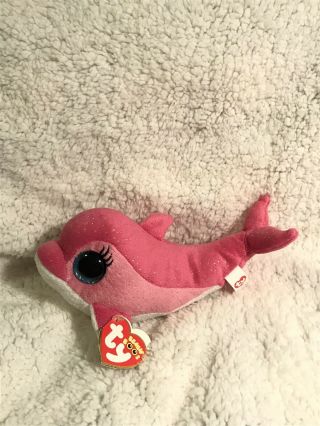 Ty Beanie Boo Surf Pink Dolphin 6 " Mwmt Rare Retired Glitter Eyes
