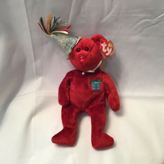 Ty Beanie Baby Birthday Bear Red July 2002 With Tag Pellets