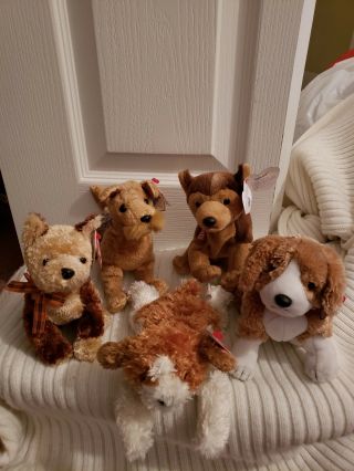 Ty Beanie Babies Dogs,  Set Of 5 - Fidget,  Whiskers,  Courage,  Sampson & Side - Kick