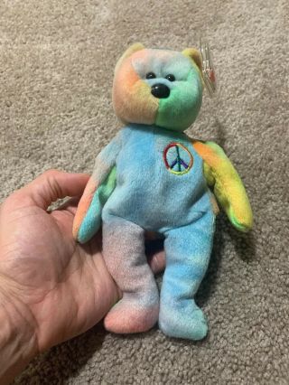 Ty Beanie Baby - Peace Bear Dob 2 - 1 - 1996 With Tag Protection