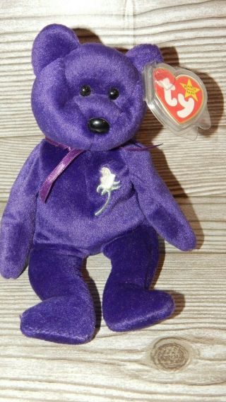Princess Diana Bear Ty Beanie Baby Pvc Pellets Made In China Euc 1997 9 "