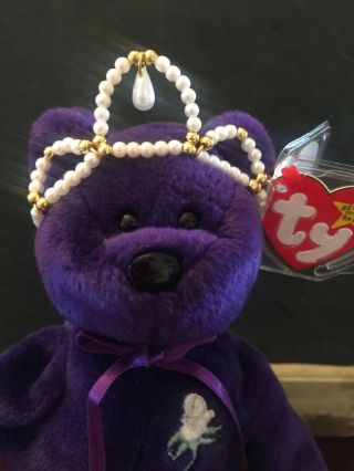 1997 Princess Diana With Beaded Crown Ty Beanie Baby In Case