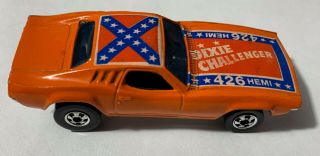 Vintage 1980s Hot Wheels Orange Dixie Challenger Blackwall Era Flag