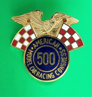 Vintage American Model Car Racing Congress Lapel Pin - 500 Hours - Slot Cars