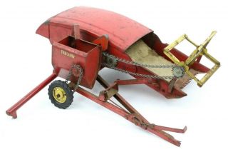 Vintage Tru - Scale Pull Combine Farm Toy Pressed Steel Red Tractor Plow