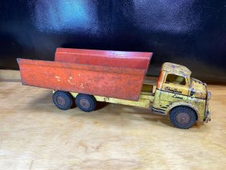 Vtg Wyandotte Dump Truck Pressed Metal Large 20 " Chieftain Lines Yellow Red
