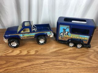 Vtg Nylint Blue Metal Toy Truck Quarter Horse Trailer Saddle Up Champion 1980s