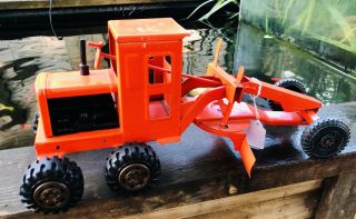 1950 ' s Marx Toy Lumar Power Road Grader Pressed Steel Orange USA Toy Vintage Exc 2