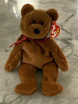 Face Teddy Bear Brown Ty Beanie Baby 1993 Retired Pvc Pellets 4th Generation