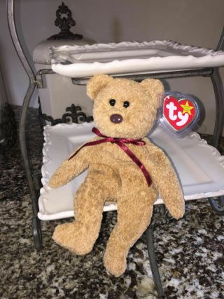 Ty Beanie Baby,  Bear " Curly ",  With Tag Errors 