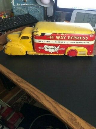 Vintage 1940s Marx Hi - Way Express Cross Country Service Delivery Truck Tin Litho