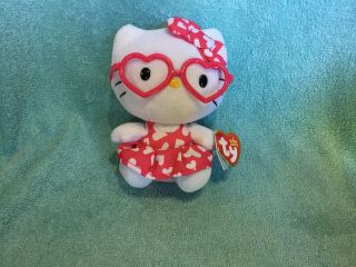 Hello Kitty With Pink Hearts And Glasses With Tag