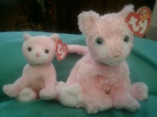 Ty Beanie Baby And Basket Beanie Carnation The Cat Pink Stuffed Animal Toy