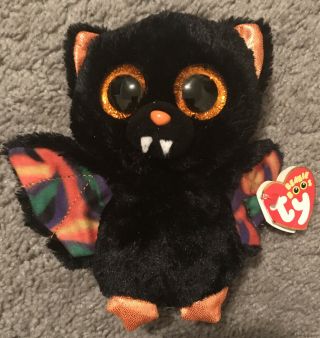 Rare Ty Beanie Boos Scarem The Black Orange Bat 6 " Plush Glitter Eyes Gift