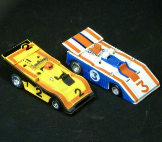 2x Vintage Tcr Lane Changer Slotless Slot Cars Mk2 Ideal Toy Race 1970 