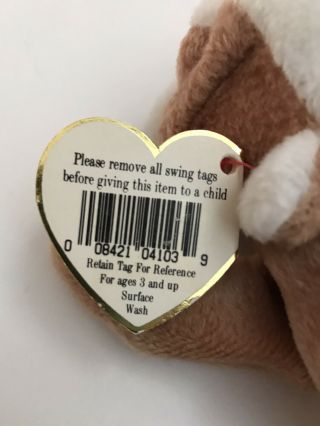 TY Beanie Baby: 1996 Wrinkles: Tan Bulldog,  Rare Waterlooville Tag,  Style 4103 3