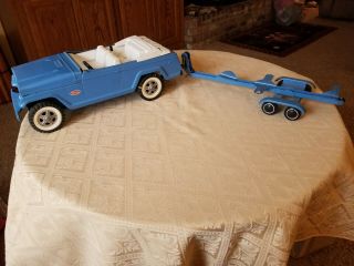 Vintage Tonka Jeepster Pressed Metal Toy With Boat Trailer