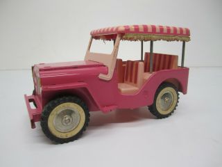 Vtg 1960s Tonka Usa 350 Jeep Surrey Elvis Blue Hawaii Toy Pink Pressed Steel