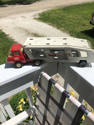 Vintage Tonka Motor Mover Semi Truck And Car Hauler Pressed Steel Toy