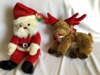 Ty Christmas Beanie Buddies - Santa And Roxie The Reindeer