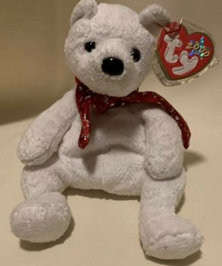 Ty Beanie Baby 2000 Holiday Teddy Bear White Christmas Decoration Plush Pristine