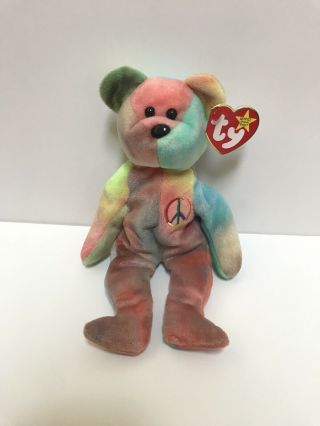Ty Beanie Baby,  Peace Tie - Dye Bear,  1996,  With Tag,  Retired