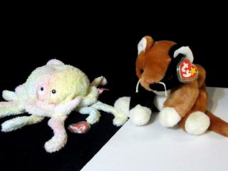 Retired Ty Beanie Babies With Tags/covers - Buddy Chip Cat - Octopus Goochy