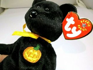 Ty Beanie Babies " Haunt " Usa 8 " With Tags Teddy Bear Black Halloween Pumpkin