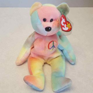 Ty Beanie Baby Peace Tie Dye Teddy Bear Tags Retired Feb 1 1996 Mwmt