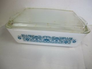 Vintage Pyrex Ovenware Refrigerator Dish 1 1/2 Quarts Blue Horizon With Lid