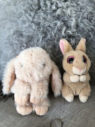 Ty Basket Beanies Collectible Velvety Ginger & Long Ear Bunny Plush Toy Set