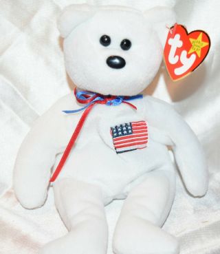White Ty Beanie Baby Bear American Flag Liberty 1996 - Celebrate America