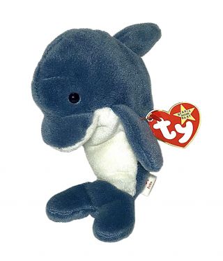 1996 Ty Beanie Babies Retired Echo The Dolphin Style 4180 Pvc Pellets