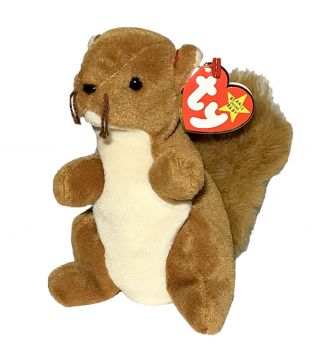1996 Ty Beanie Babies Retired Nuts The Brown Squirrel 6 " - Mwmt