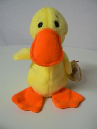 Ty Beanie Baby Quackers Plush Yellow And Orange Duck