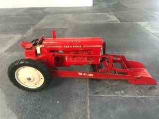 Vintage Tru - Scale Tractor with bucket loader,  Pressed Steel,  Red 2