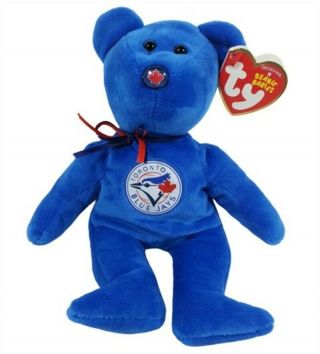 Toronto Blue Jays Mlb Baseball Bear Ty Beanie Baby 8.  5 Inch Stuffed Toy With Tag