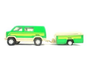 Vintage 1970s Tonka Toy Rv Van And Pop Up Camper Green 811915a